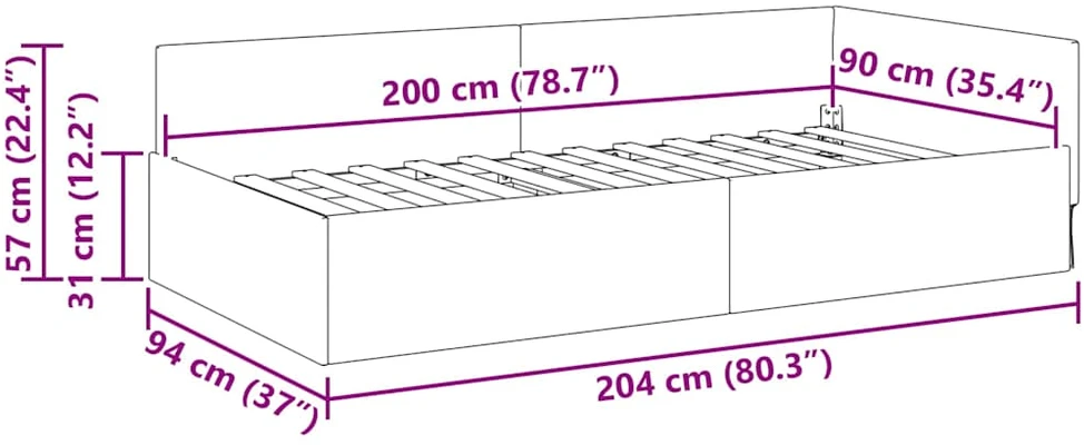 Lova Kampinė lovos konstrukcija Kreminė 90 cm x 200 cm audinys