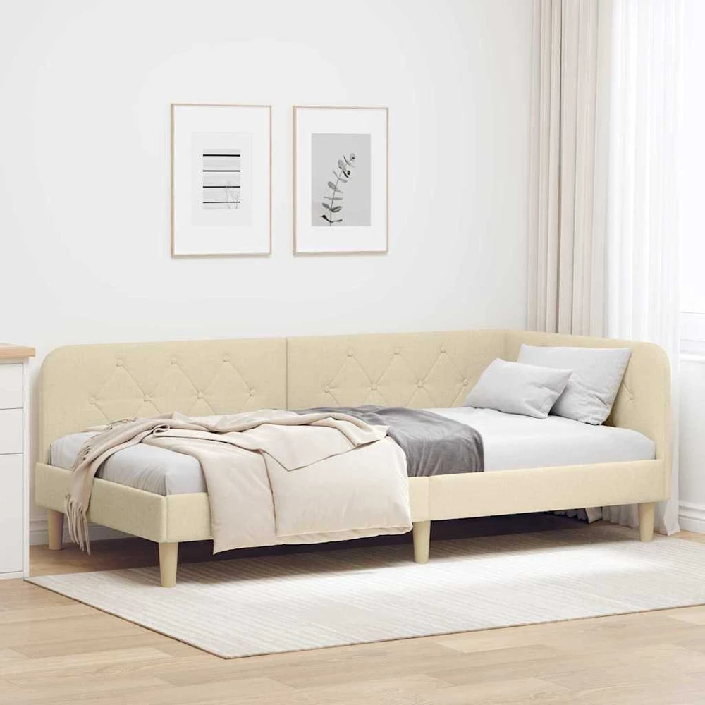 Lova Kampinė lovos konstrukcija Kreminė 90 x 200 cm audinys