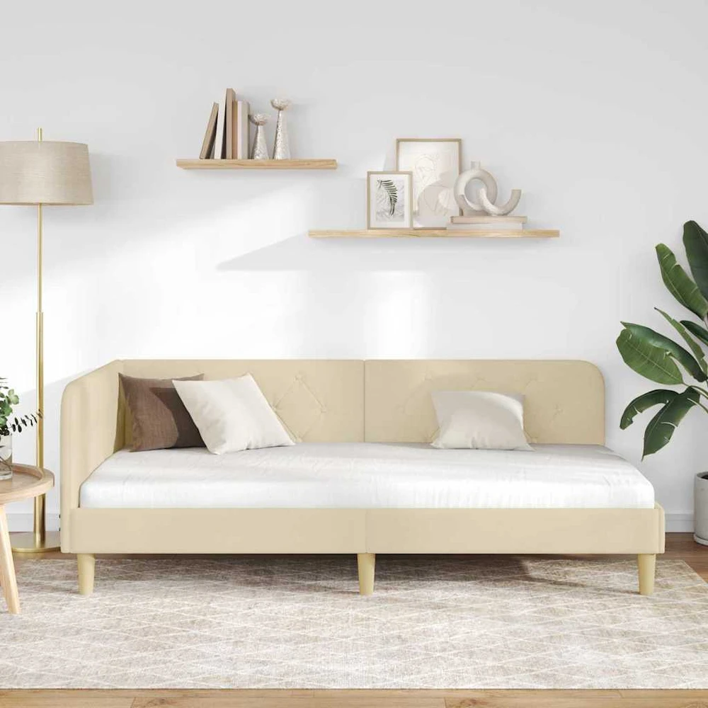 Lova Kampinė lovos konstrukcija Kreminė 90 x 200 cm audinys