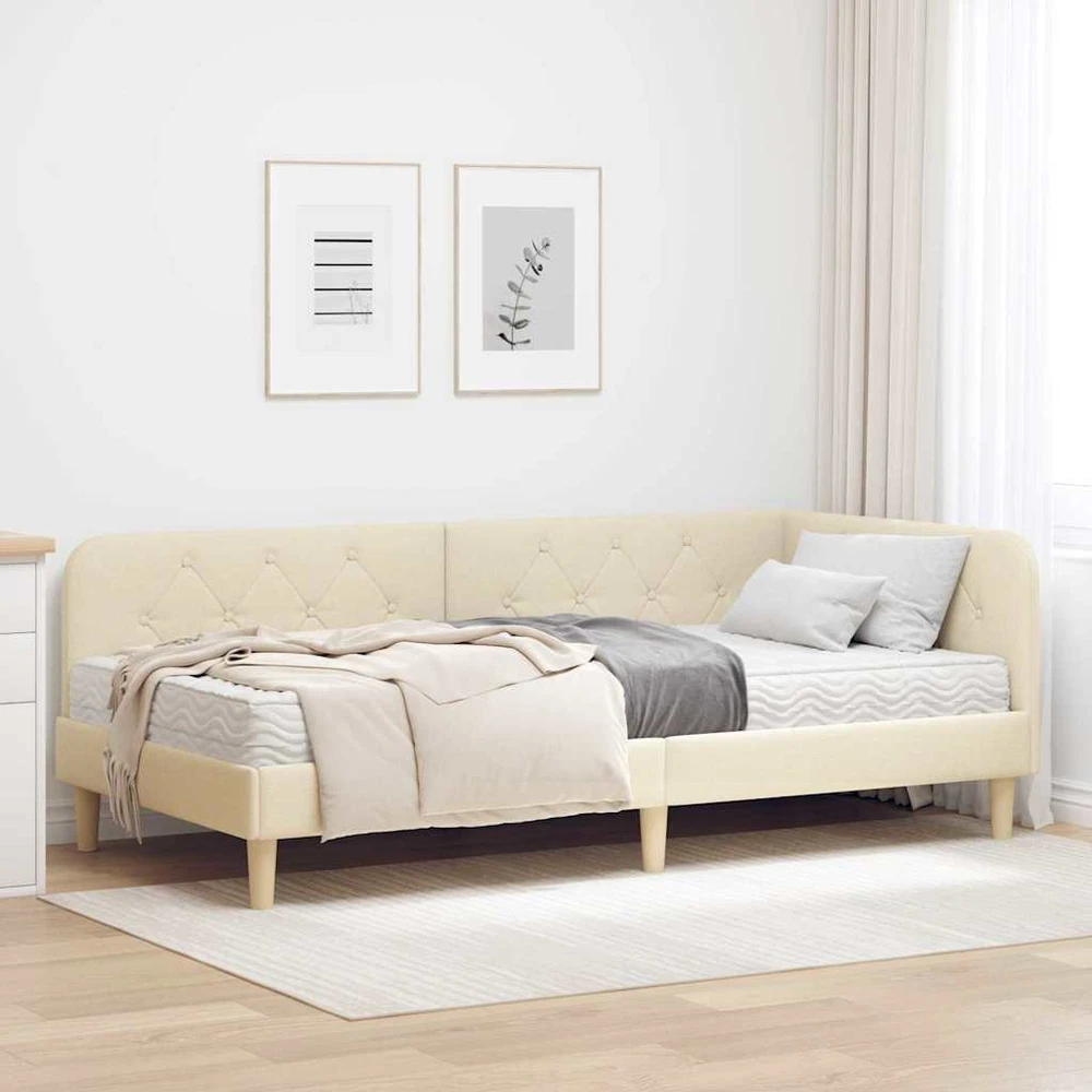 Lova Kampinė lovos konstrukcija Kreminė 90 x 190 cm audinys