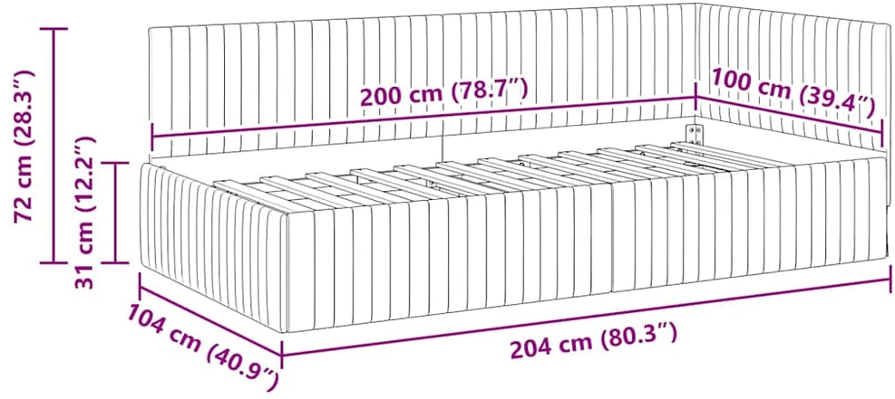 Lova Kampinė lovos konstrukcija Mėlyna 100 cm x 200 cm Aksomas