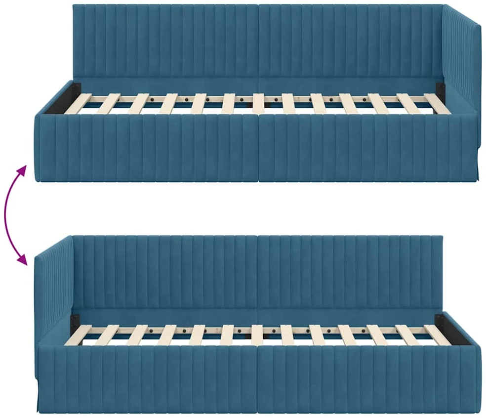 Lova Kampinė lovos konstrukcija Mėlyna 100 cm x 200 cm Aksomas