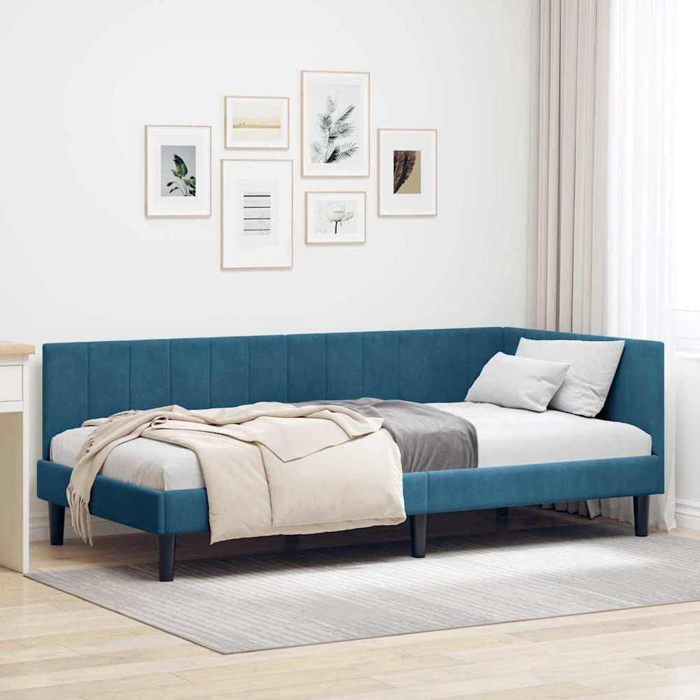 Lova Kampinė lovos konstrukcija Mėlyna 100 cm x 200 cm Aksomas