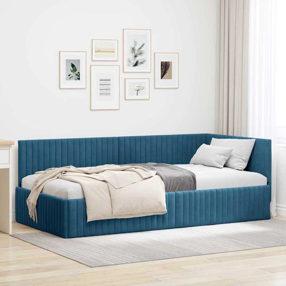 Lova Kampinė lovos konstrukcija Mėlyna 100 cm x 200 cm Aksomas