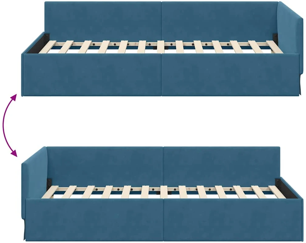 Lova Kampinė lovos konstrukcija Mėlyna 100 cm x 200 cm Aksomas