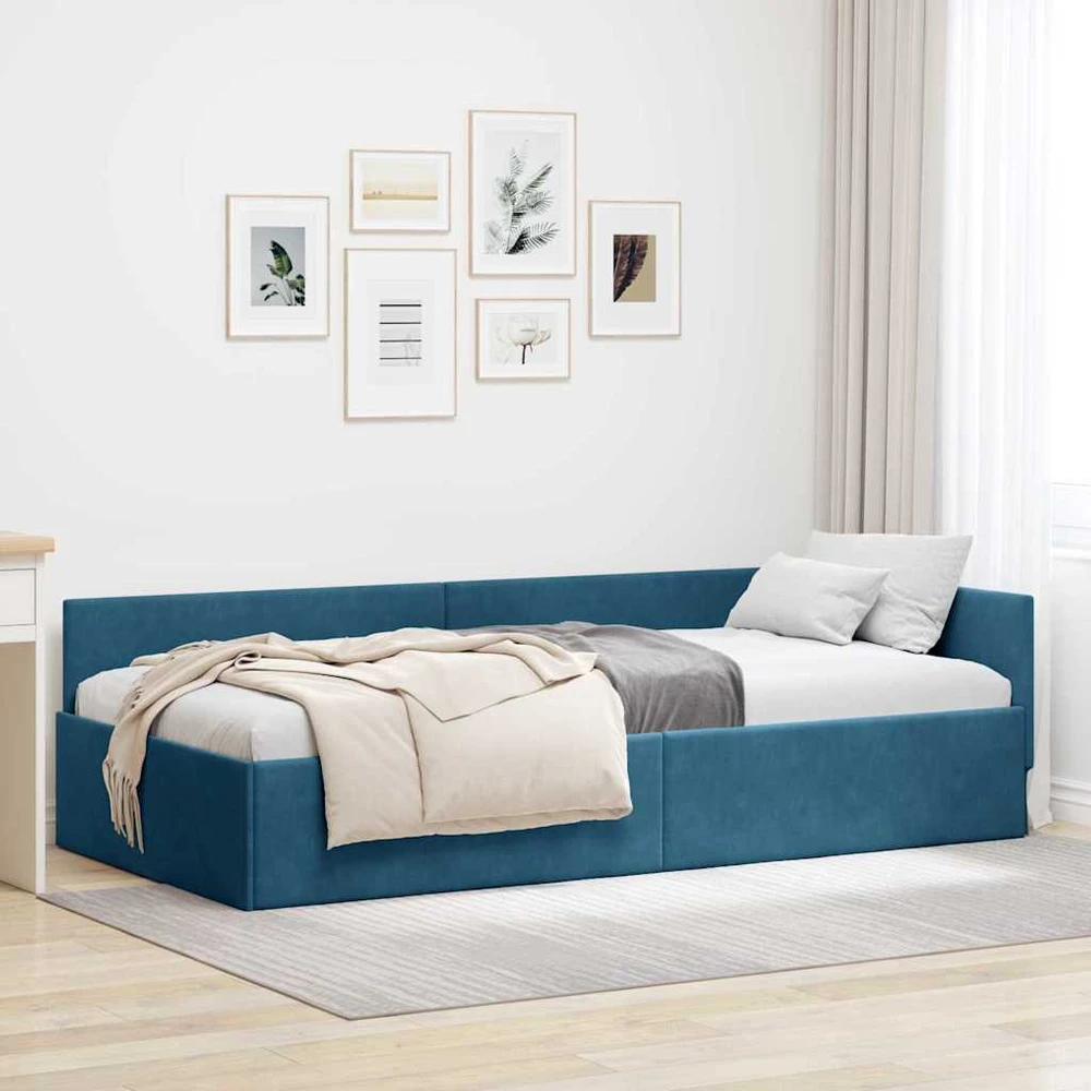 Lova Kampinė lovos konstrukcija Mėlyna 80 cm x 200 cm Aksomas