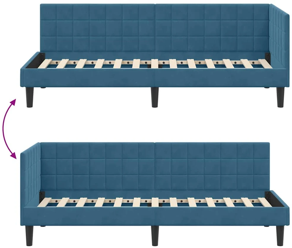 Lova Kampinė lovos konstrukcija Mėlyna 80 cm x 200 cm Aksomas