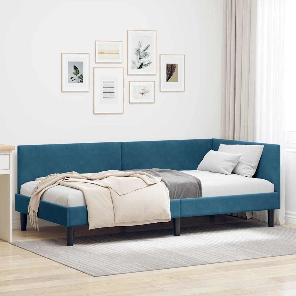 Lova Kampinė lovos konstrukcija Mėlyna 80 cm x 200 cm Aksomas