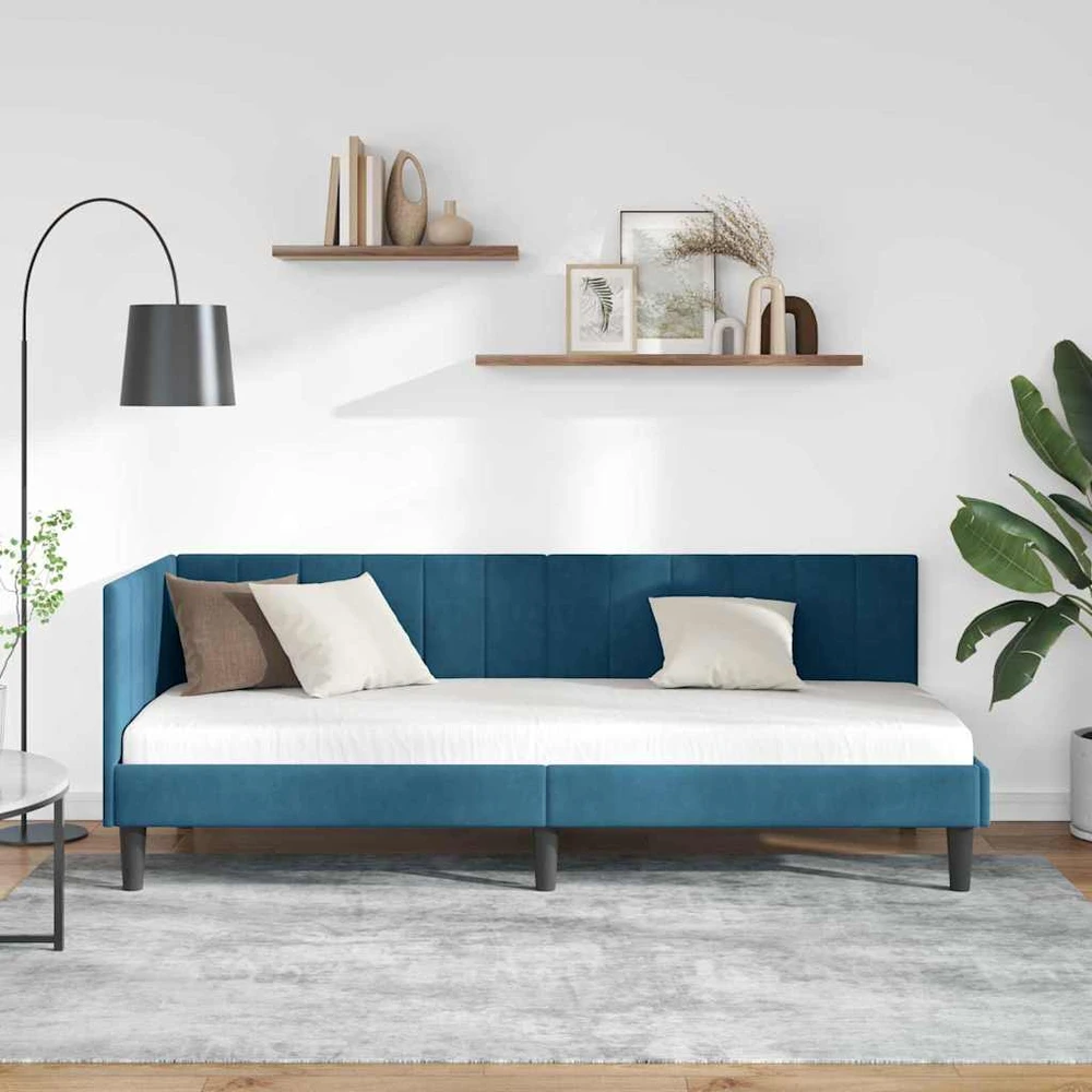 Lova Kampinė lovos konstrukcija Mėlyna 80 cm x 200 cm Aksomas