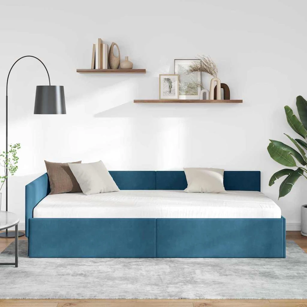 Lova Kampinė lovos konstrukcija Mėlyna 80 cm x 200 cm Aksomas