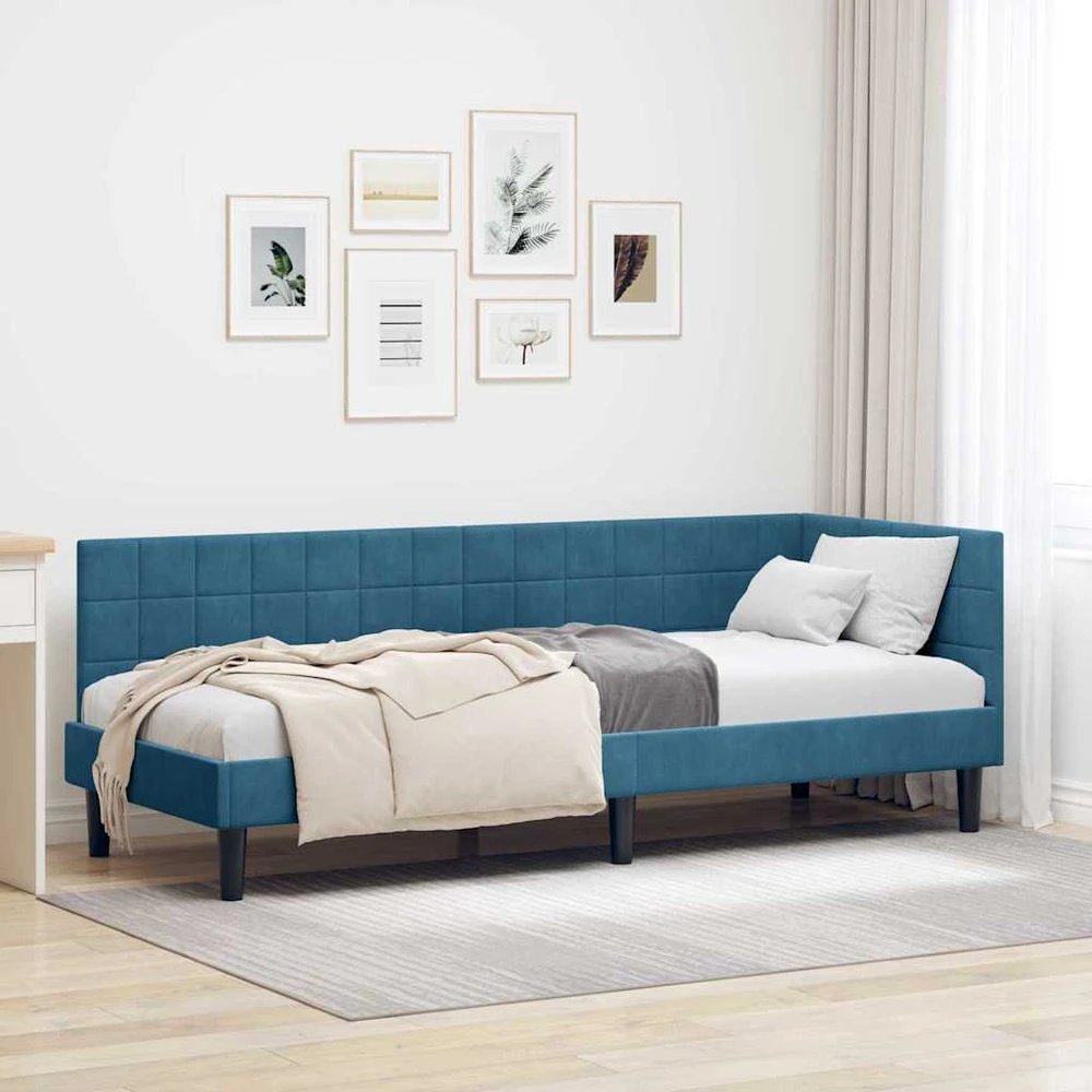 Lova Kampinė lovos konstrukcija Mėlyna 80 cm x 200 cm Aksomas