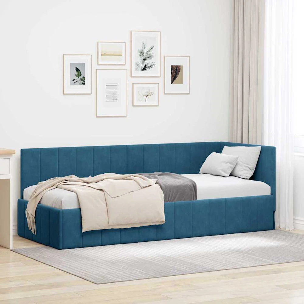 Lova Kampinė lovos konstrukcija Mėlyna 80 cm x 200 cm Aksomas