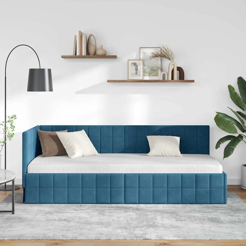 Lova Kampinė lovos konstrukcija Mėlyna 80 cm x 200 cm Aksomas