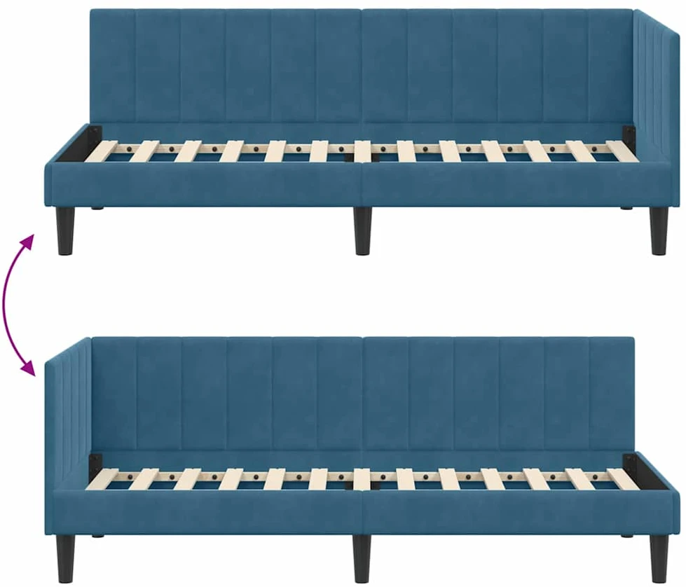 Lova Kampinė lovos konstrukcija Mėlyna 80 cm x 200 cm Aksomas