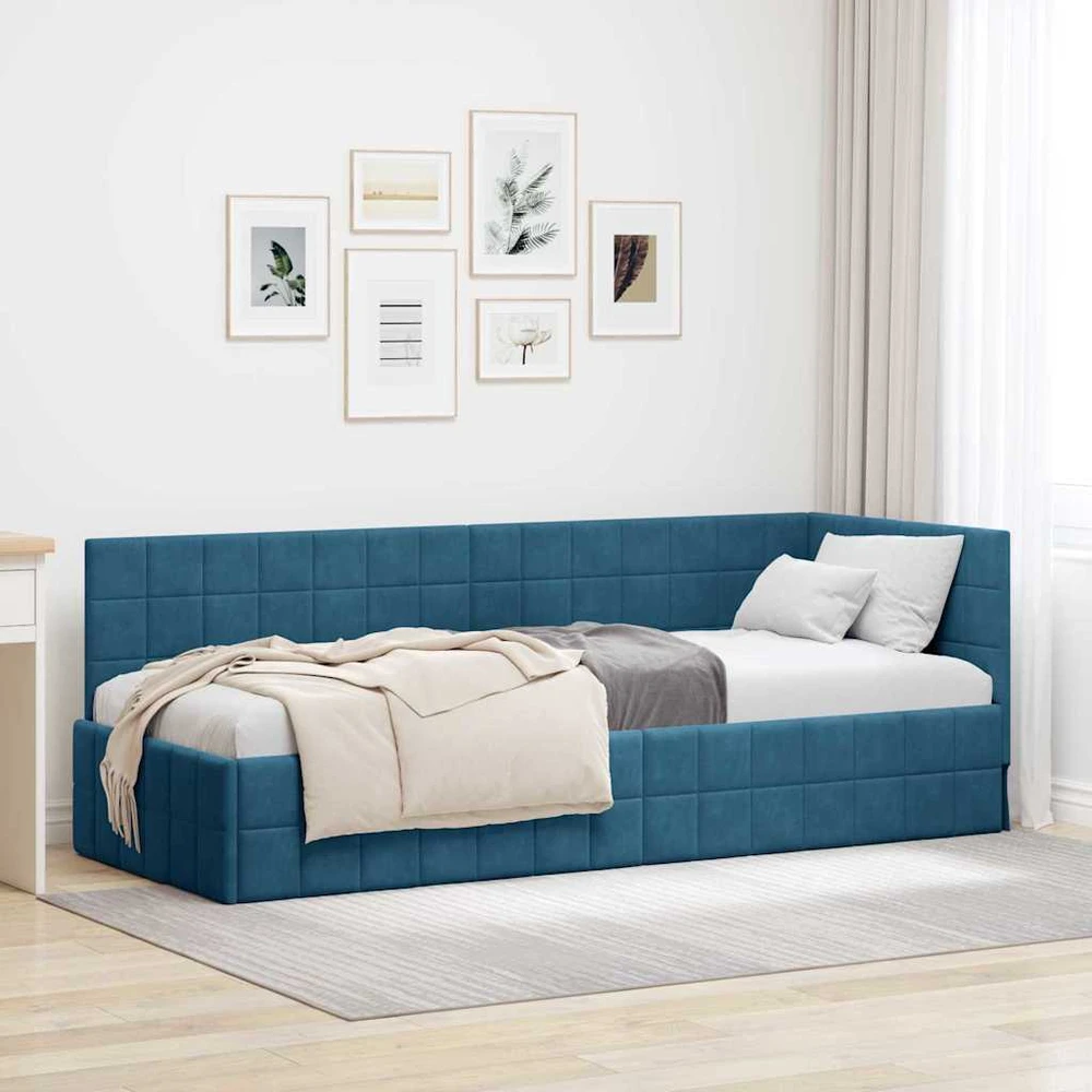 Lova Kampinė lovos konstrukcija Mėlyna 80 cm x 200 cm Aksomas