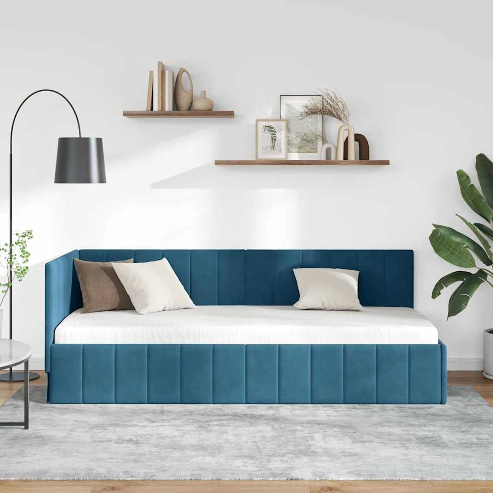 Lova Kampinė lovos konstrukcija Mėlyna 80 cm x 200 cm Aksomas