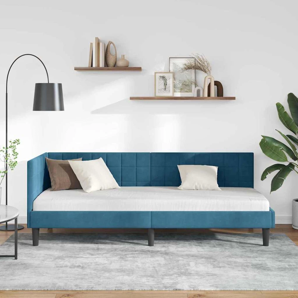 Lova Kampinė lovos konstrukcija Mėlyna 80 cm x 200 cm Aksomas