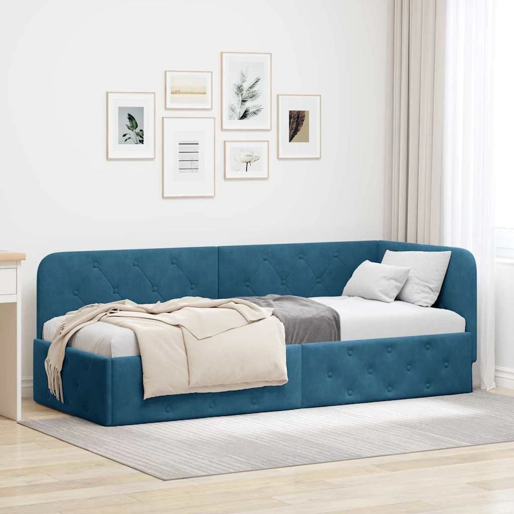 Lova Kampinė lovos konstrukcija Mėlyna 80 x 200 cm Aksomas