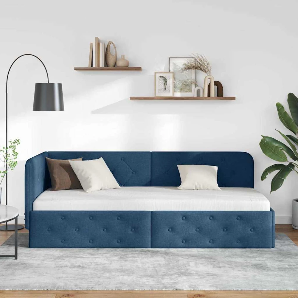 Lova Kampinė lovos konstrukcija Mėlyna 80 x 200 cm audinys