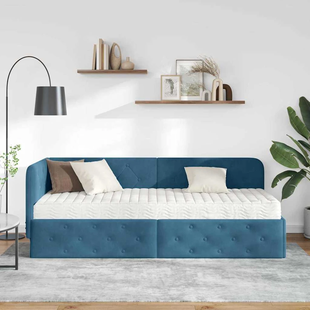 Lova Kampinė lovos konstrukcija Mėlyna 80 x 200 cm Aksomas