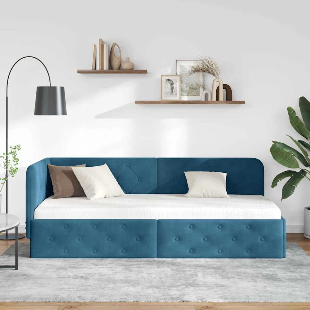 Lova Kampinė lovos konstrukcija Mėlyna 80 x 200 cm Aksomas