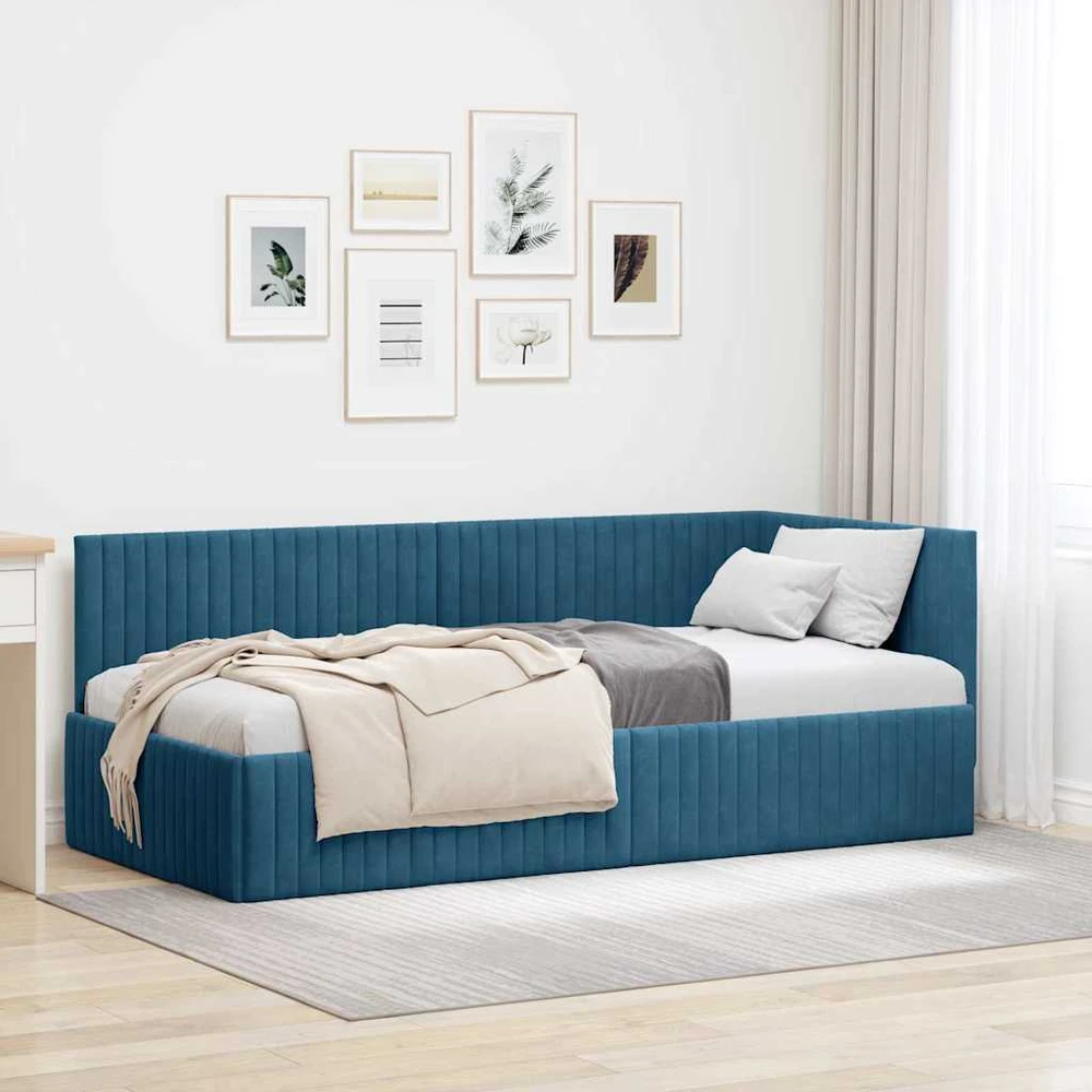 Lova Kampinė lovos konstrukcija Mėlyna 90 cm x 200 cm Aksomas