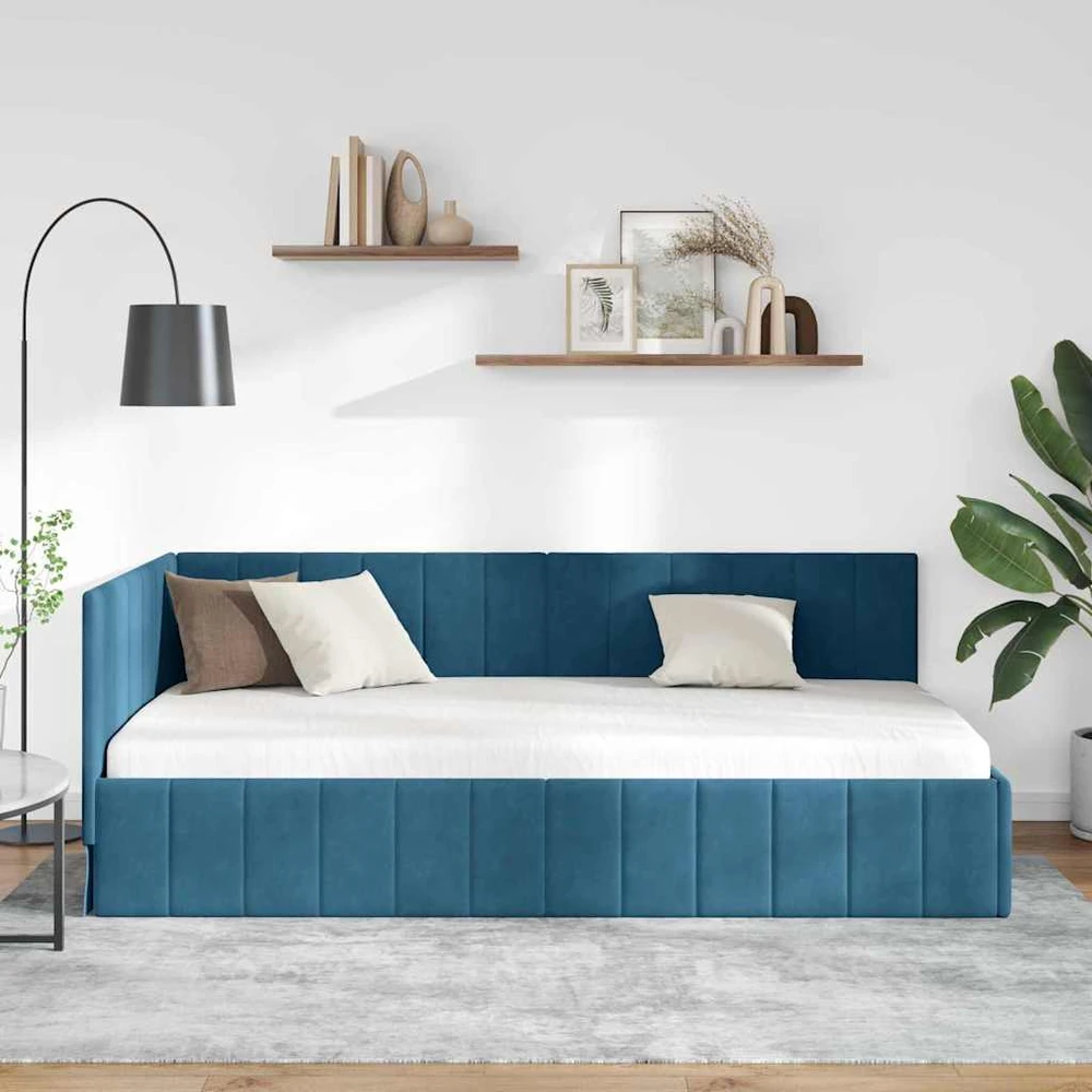Lova Kampinė lovos konstrukcija Mėlyna 90 cm x 190 cm Aksomas