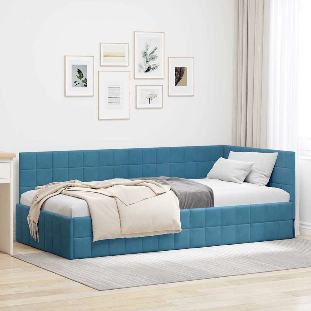 Lova Kampinė lovos konstrukcija Mėlyna 90 cm x 200 cm Aksomas