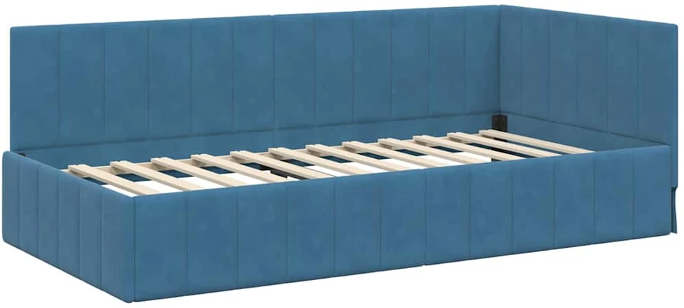 Lova Kampinė lovos konstrukcija Mėlyna 90 cm x 200 cm Aksomas