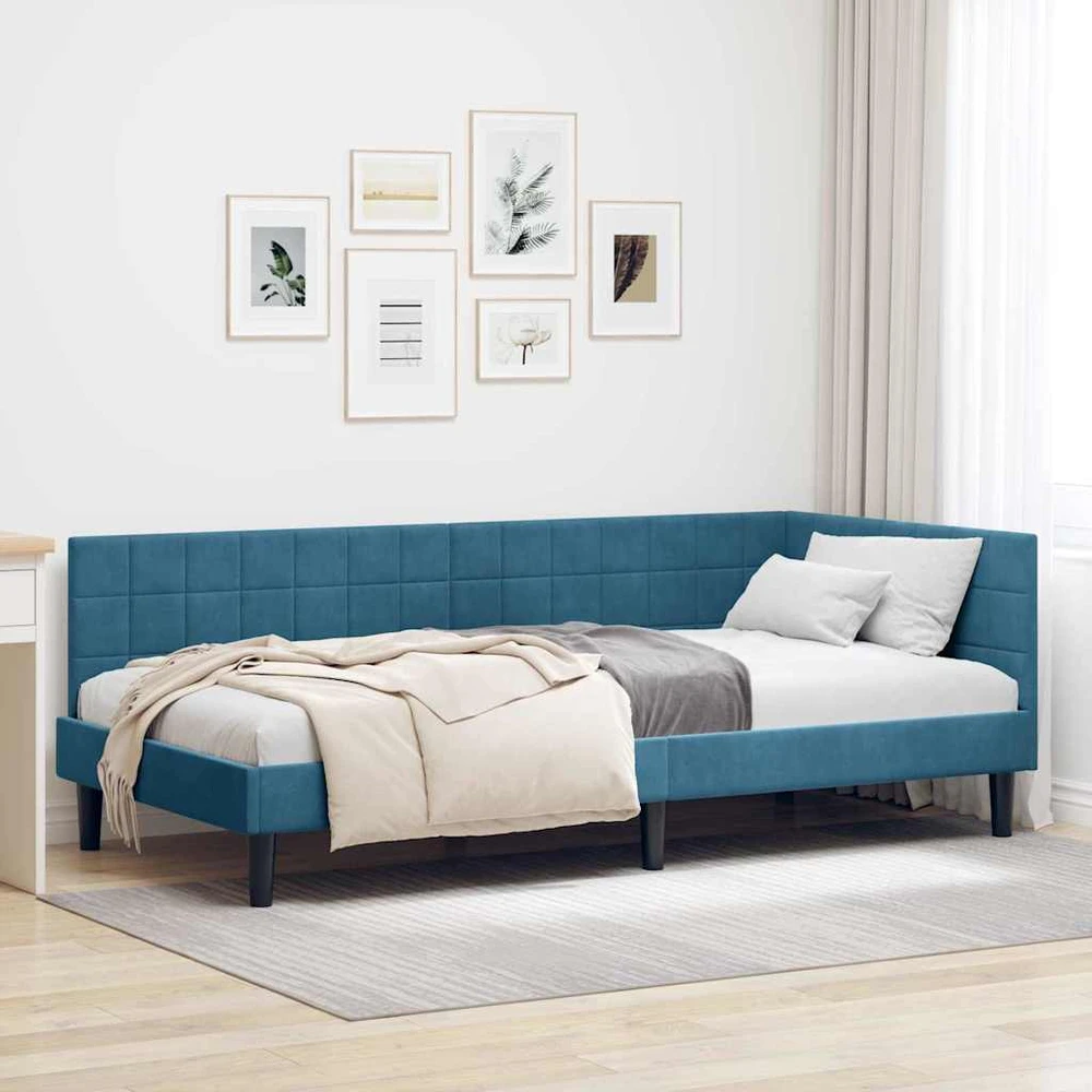 Lova Kampinė lovos konstrukcija Mėlyna 90 cm x 200 cm Aksomas