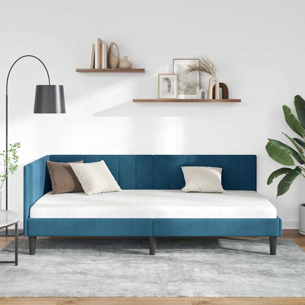 Lova Kampinė lovos konstrukcija Mėlyna 90 cm x 200 cm Aksomas