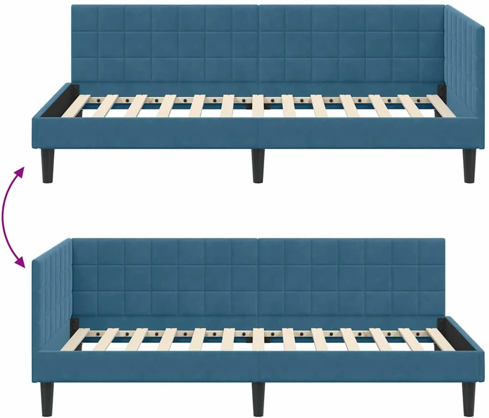 Lova Kampinė lovos konstrukcija Mėlyna 90 cm x 200 cm Aksomas