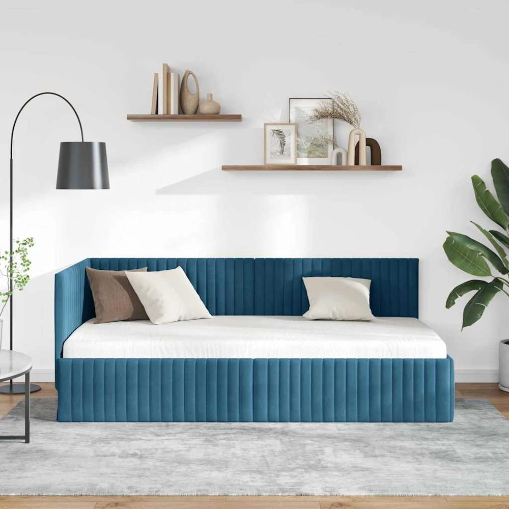 Lova Kampinė lovos konstrukcija Mėlyna 90 cm x 200 cm Aksomas
