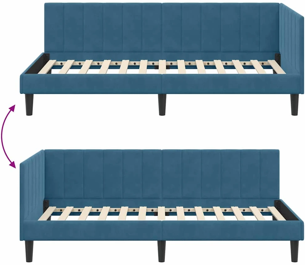 Lova Kampinė lovos konstrukcija Mėlyna 90 cm x 200 cm Aksomas