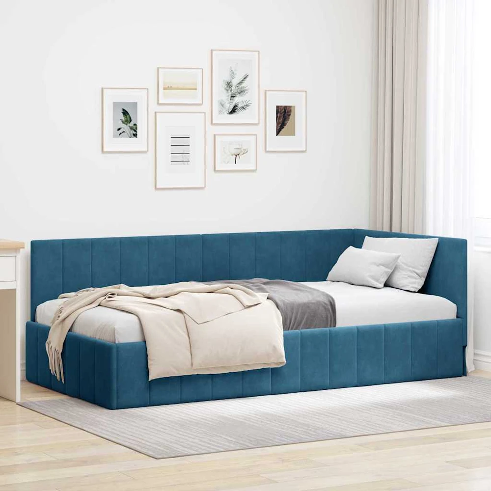 Lova Kampinė lovos konstrukcija Mėlyna 90 cm x 190 cm Aksomas