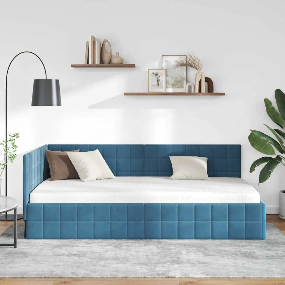 Lova Kampinė lovos konstrukcija Mėlyna 90 cm x 200 cm Aksomas