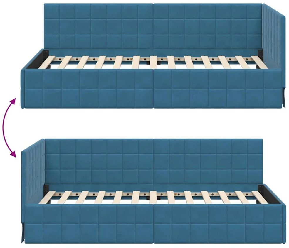 Lova Kampinė lovos konstrukcija Mėlyna 90 cm x 200 cm Aksomas