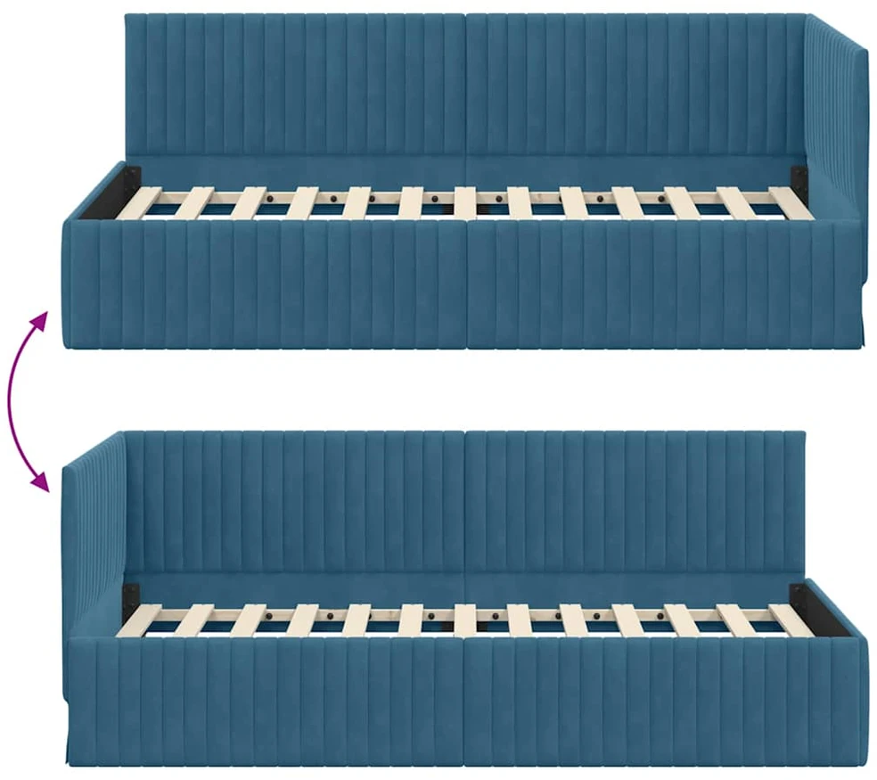 Lova Kampinė lovos konstrukcija Mėlyna 90 cm x 200 cm Aksomas