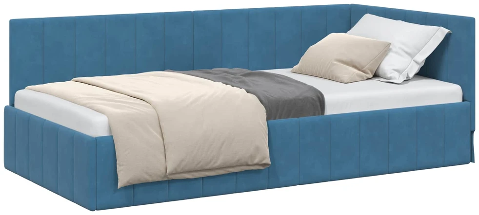 Lova Kampinė lovos konstrukcija Mėlyna 90 cm x 190 cm Aksomas