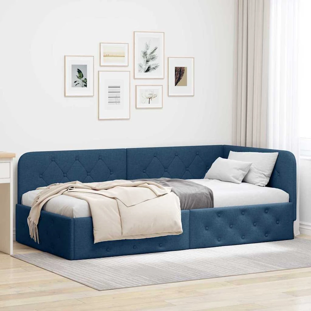 Lova Kampinė lovos konstrukcija Mėlyna 90 x 190 cm audinys
