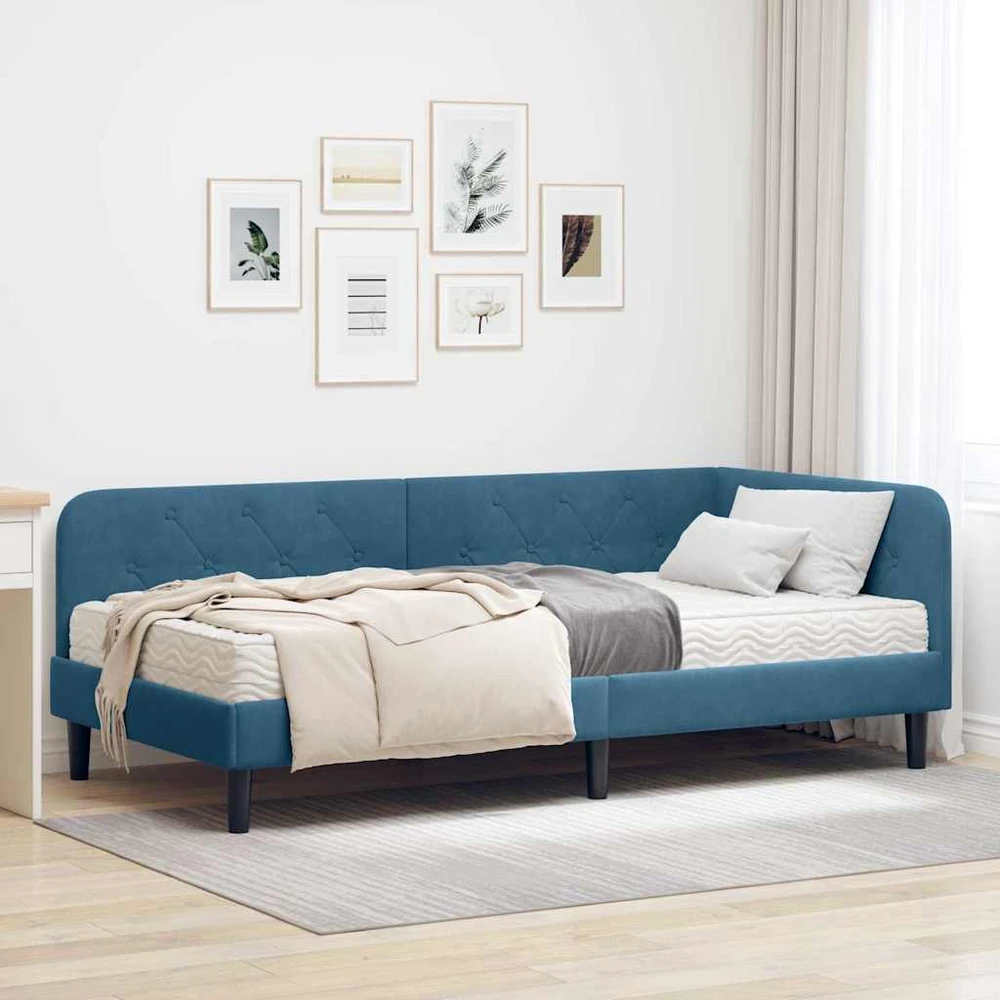 Lova Kampinė lovos konstrukcija Mėlyna 90 x 200 cm Aksomas