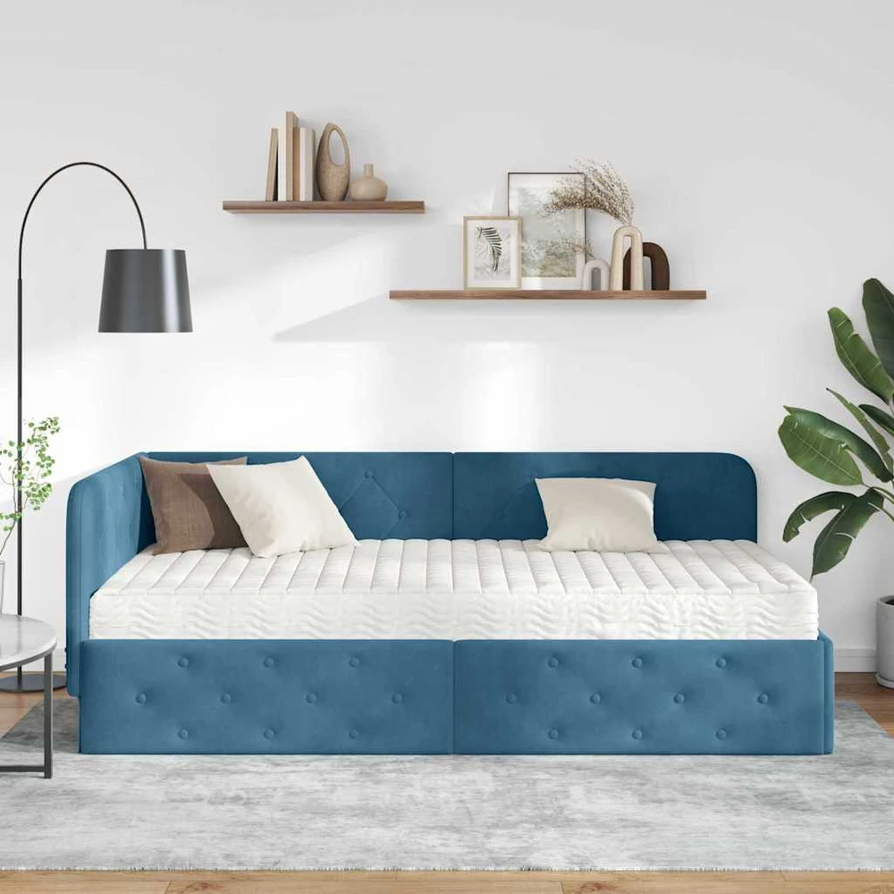 Lova Kampinė lovos konstrukcija Mėlyna 90 x 200 cm Aksomas