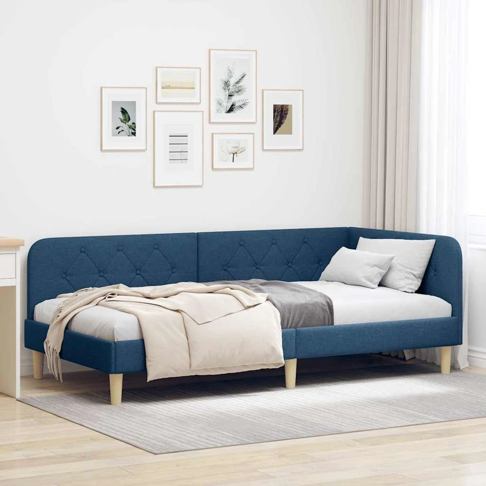Lova Kampinė lovos konstrukcija Mėlyna 90 x 200 cm audinys