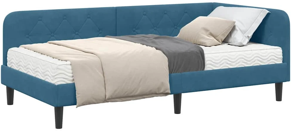 Lova Kampinė lovos konstrukcija Mėlyna 90 x 200 cm Aksomas