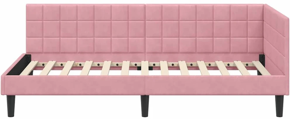 Lova Kampinė lovos konstrukcija Rožinė 100 cm x 200 cm Aksomas