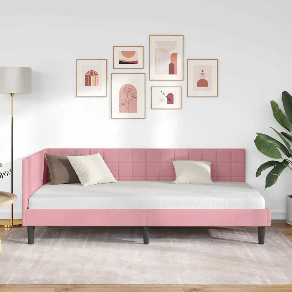 Lova Kampinė lovos konstrukcija Rožinė 100 cm x 200 cm Aksomas