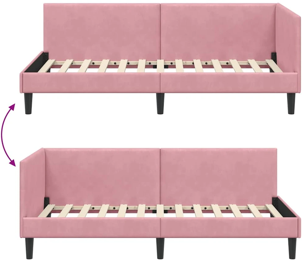 Lova Kampinė lovos konstrukcija Rožinė 100 cm x 200 cm Aksomas