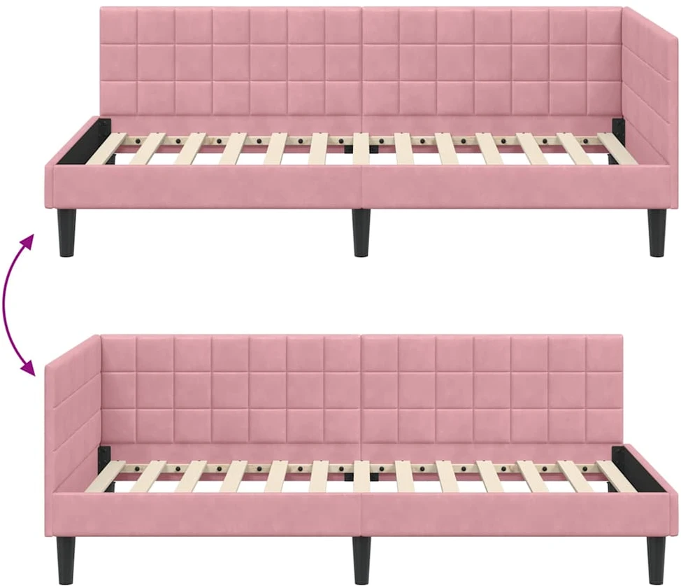 Lova Kampinė lovos konstrukcija Rožinė 100 cm x 200 cm Aksomas