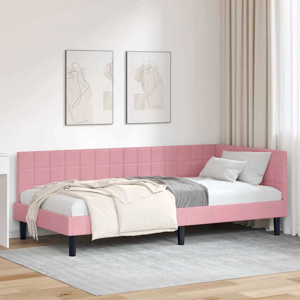 Lova Kampinė lovos konstrukcija Rožinė 100 cm x 200 cm Aksomas