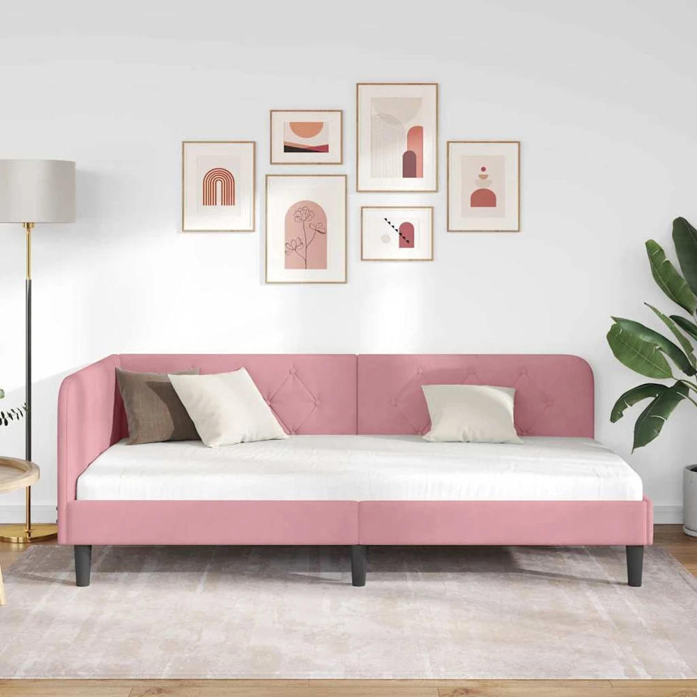 Lova Kampinė lovos konstrukcija Rožinė 100 x 200 cm Aksomas